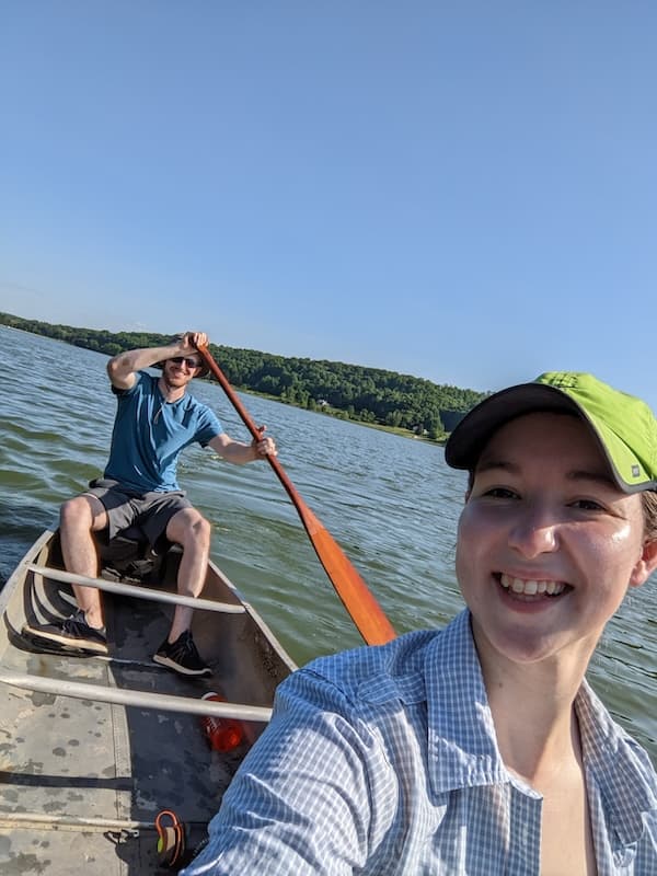 Ainsley and Drew in a canoe